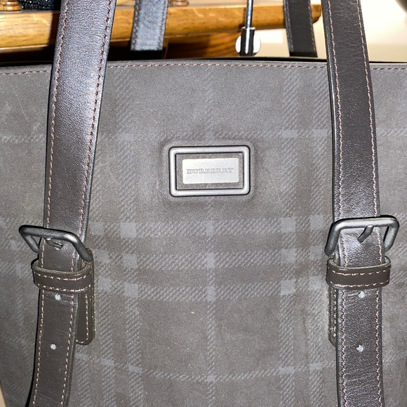 Vintage BURBERRY Dark brown plaid check bucket tote bag purse Made in Italy - Picture 7 of 11
